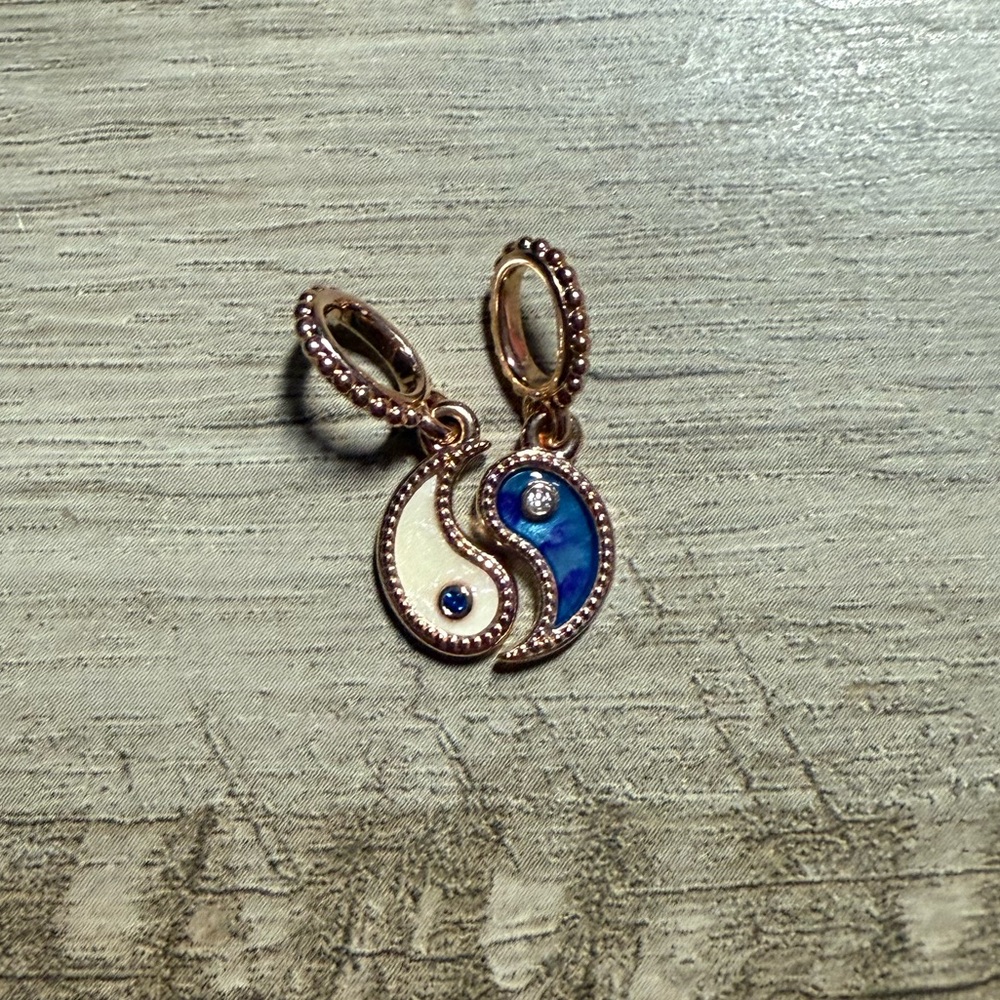 Pandora 14k rose gold plated Yin and Yang dangle charm pair